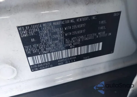 2024 Toyota Rav4 Hybrid Le из США, поврежденный, VIN 4T3MWRFV8RU152365